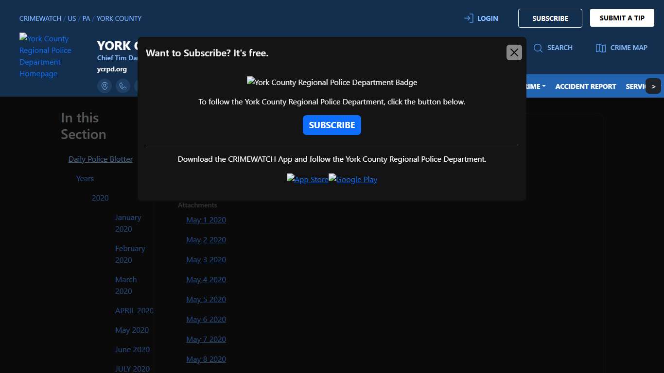 Daily Police Blotter York County Regional Police Department