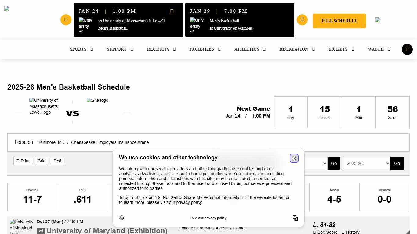2025-26 Men's Basketball Schedule - University of Maryland, Baltimore County